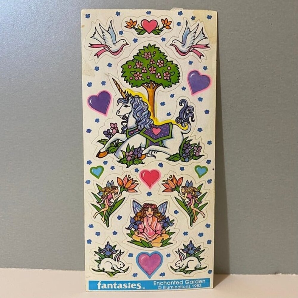 Vintage Illuminations 1983 Fantasies Stickers Enchanted Garden Unicorn Fairy